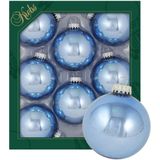 Krebs kerstballen - 8x stuks - lichtblauw - glas - 7 cm - glans