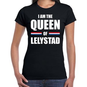Koningsdag t-shirt I am the Queen of Lelystad - zwart - dames - Kingsday Lelystad outfit / kleding / shirt