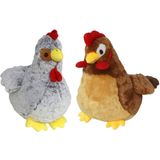 Gerimport Pluche kip en haan knuffel - 2x - 20 cm - boederijdieren kippen knuffels