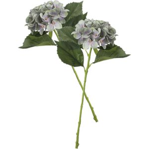 Mica Decorations Kunstbloem Hortensia tak - 2x - lichtblauw - 51 cm - losse steel - Kunst zijdebloemen