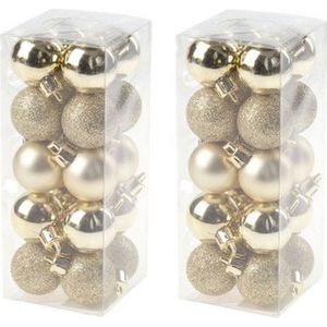 40x Gouden kunststof/plastic mini kerstballen 3 cm - Mat/glans/glitter - Onbreekbare plastic kerstballen - Kerstboomversiering goud