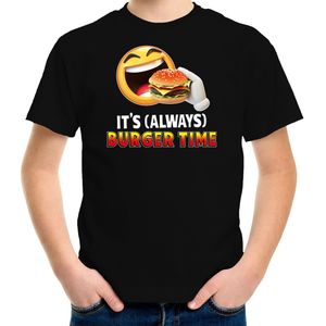 Funny emoticon t-shirt its always burger time zwart voor kids -  Fun / cadeau shirt
