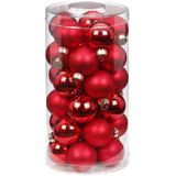 50x stuks glazen kerstballen rood mix 4 en 6 cm glans en mat - Kerstversiering/kerstboomversiering