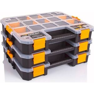 B- 3x -Home Sorteerbox/vakjes koffer - voor spijkers/schroeven/kleine spullen - 15 vaks - kunststof - zwart - 37 x 31 x 6.5 cm