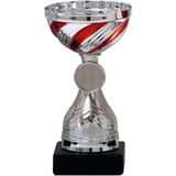 Trofee/prijs beker - zilver - rode lijnen - kunststof - 19 x 10 cm - sportprijs