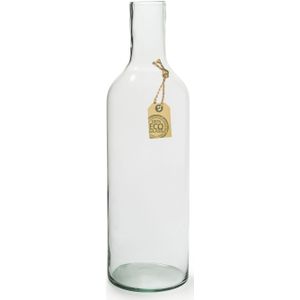 Transparante fles vaas/vazen van eco glas 15 x 53 cm - Gerecycled glas - Woonaccessoires/woondecoraties - Glazen bloemenvaas - Boeketvaas - Flesvaas/flesvazen