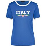 Italy blauw/wit ringer landen t-shirt logo met vlag Italie - dames - landen shirt - supporter kleding / EK/WK