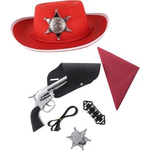 Cowboys speelgoed/verkleed accessoires set met cowboy hoed rood 6-delig