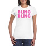 Bellatio Decorations Verkleed T-shirt voor dames - bling - wit - roze glitter - carnaval/themafeest