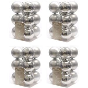 48x Zilveren kunststof kerstballen 6 cm - Mat/glans - Onbreekbare plastic kerstballen - Kerstboomversiering zilver