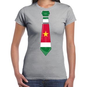 Bellatio Decorations Verkleed shirt voor dames - stropdas Suriname - grijs - supporter - themafeest