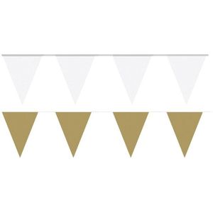 Witte/Gouden feest punt vlaggetjes pakket - 200 meter - slingers/ vlaggenlijn