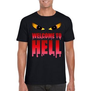 Halloween Duivel t-shirt zwart heren met enge ogen - Welcome to hell