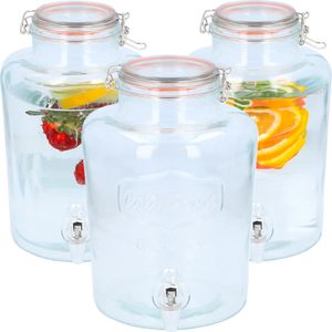 Drank dispenser/limonadetap - 3x - 8 liter - glas - met kraantje