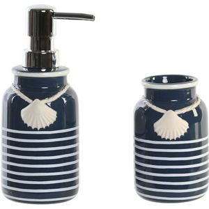 Items badkamer accessoires set drinkbeker/zeeppompje - blauw/wit