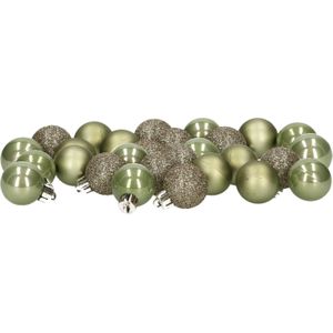 Decoris 28x stuks kunststof kerstballen mos groen 3 cm