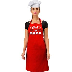 Chef Mama keukenschort rood voor dames met witte koksmuts/ kookmuts - Moederdag - bbq schort