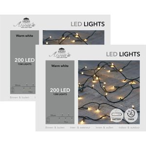 Anna's Collection Kerstverlichting - 2x - warm wit -1500 cm - 200 leds - zwart snoer - batterij