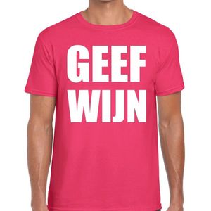 Geef Wijn tekst t-shirt roze voor heren - heren feest t-shirts