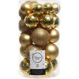 Decoris kerstballen 30x stuks - goud 4/5/6 cm kunststof mat/glans/glitter mix en mat glas piek 26 cm