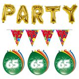Folat - Verjaardag feestversiering 65 jaar PARTY letters en 16x ballonnen met 2x plastic vlaggetjes