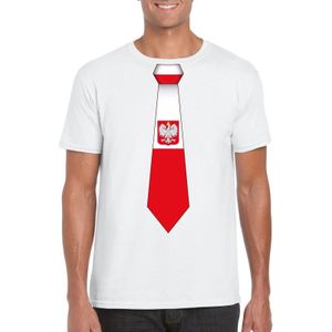 Wit t-shirt met Poolse vlag stropdas heren - Polen supporter