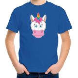 Cartoon eenhoorn t-shirt blauw voor jongens en meisjes - Kinderkleding / dieren t-shirts kinderen