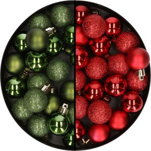 Kleine kunststof kerstversiering 40x stuks set en 3 cm kerstballen in het groen en rood - Voor kleine kerstbomen