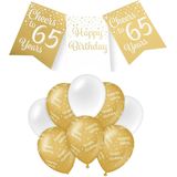 Paperdreams Luxe 65 jaar/Happy Birthday feestversiering set - Ballonnen &amp; vlaggenlijnen - wit/goud