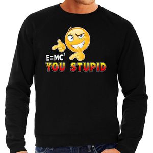 Funny emoticon sweater E is MC2 You stupid zwart voor heren - Fun / cadeau trui