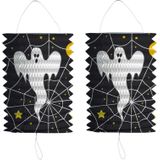 4x stuks ronde lampion 16 cm spook - Halloween trick or treat lampionnen versiering - treklampion