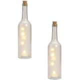 2x Glazen decoratie flessen met sterren inclusief verlichting 29 x 7 cm - vaas verlichting decoratie flessen