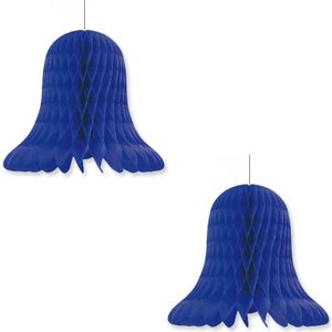 2x Donkerblauwe decoratie klokken/kerstklokken lampionnen 30 cm - feestversiering/kerstversiering