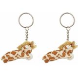 Set van 2x stuks pluche giraffe knuffel sleutelhangers 6 cm - Speelgoed dieren sleutelhangers