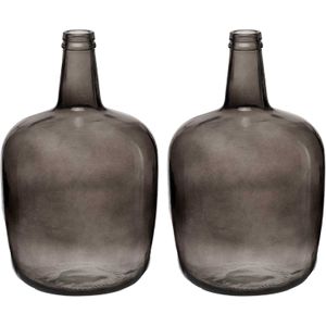 Giftdecor - Bloemenvazen 2x stuks - fles - glas - grijs transparant - 22 x 39 cm