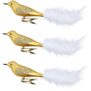 12x stuks decoratie vogels op clip goud 20 cm - Decoratievogeltjes/kerstboomversiering/bruiloftversiering