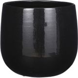 Mica Decorations - Plantenpot/bloempot - 2x stuks - keramiek - zwart glans/spotted- D25/H20 cm