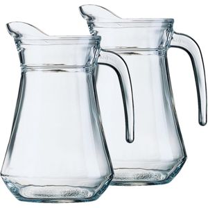 2x stuks glazen schenkkannen/karaffen 1,3 liter - Sapkannen/waterkannen/schenkkannen