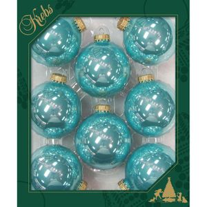 8x Waterlelie blauwe glazen kerstballen glans 7 cm kerstboomversiering - glans - Kerstversiering/kerstdecoratie blauw