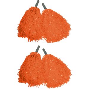 Cheerballs/pompoms - 6x - oranje - met franjes en stick handgreep - 25 cm - voor kinderen