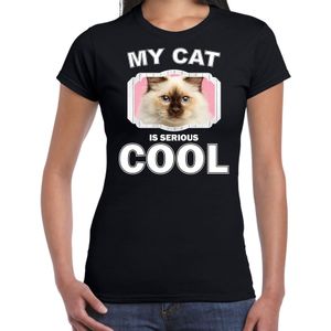 Rag doll katten t-shirt my cat is serious cool zwart - dames - katten / poezen liefhebber cadeau shirt