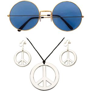 Widmann - Hippie Flower Power verkleed sieraden set met hippie bril