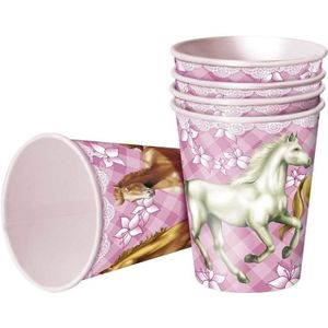 16x Paarden thema bekertjes 250 ml - Wegwerp servies - Paarden kinderfeestje versieringen/decoraties