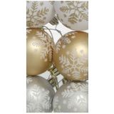 Gerim gedecoreerde kerstballen - 12x - 6 cm - kunststof -goud/wit/zilver