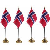 4x stuks noorwegen tafelvlaggetje 10 x 15 cm met standaard - Landen supporters vlaggen versiering