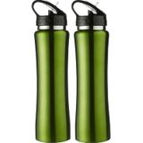 2x Licht Groen RVS Bidon/Drinkfles met Buigbare Drinktuit 500 ml - Sportfles