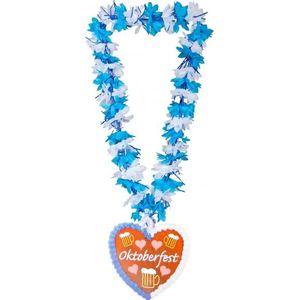 Bloemenkrans/hawaiikrans Oktoberfest blauw/wit - Bierfeest verkleed accessoires - Feestartikelen bloemenkransen