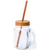 4x stuks Glazen Mason Jar drinkbekers met dop en rietje 500 ml - 2x zwart/2x oranje - afsluitbaar/niet lekken/fruit shakes