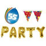 Folat - Verjaardag feestversiering 55 jaar PARTY letters en 16x ballonnen met 2x plastic vlaggetjes