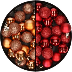 40x stuks kleine kunststof kerstballen rood en koper 3 cm - Voor kleine kerstbomen